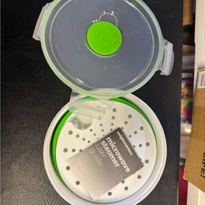Tupperware Steamer with Green and White Design